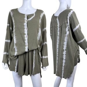 Free People Little Dream Women Size S Green Cotton Tie Dye PJ Loungwear Set NEW